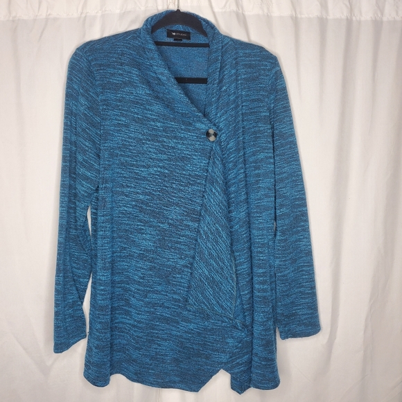 ◇◇ AB Studio Marled Blue Knit Long-sleeved Cardigan Size Medium - Picture 1 of 6